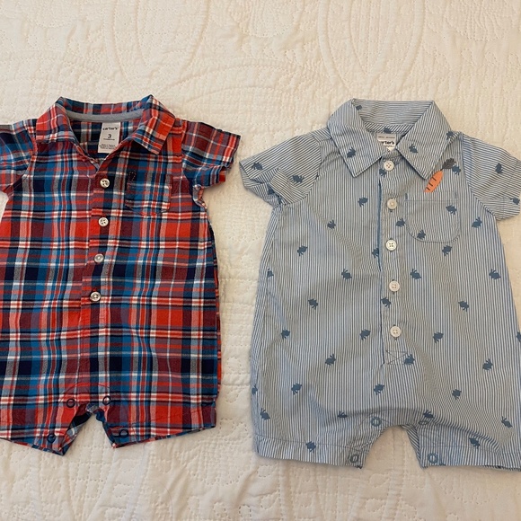 Two Carter’s baby boy collared rompers Lot - Picture 1 of 5
